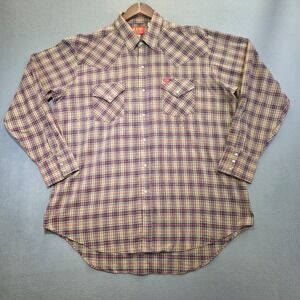 Ely Plains Men's Plaid Long Sleeve Pearl Snap Dress Shirt Size 17.5- 34/35